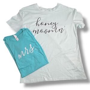 Wedding Bride Blue Tee Shirt Bundle 'Honey Moonin' 'Mrs.' Size Small